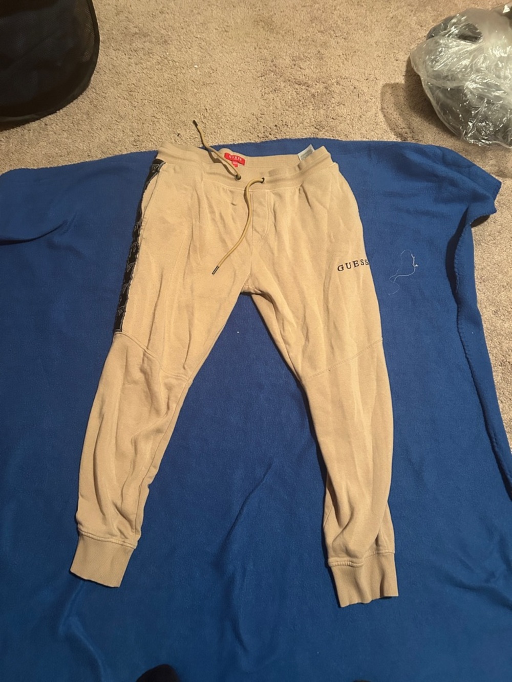 Guess Tan Jogger Sweatpants with Black Side Trim